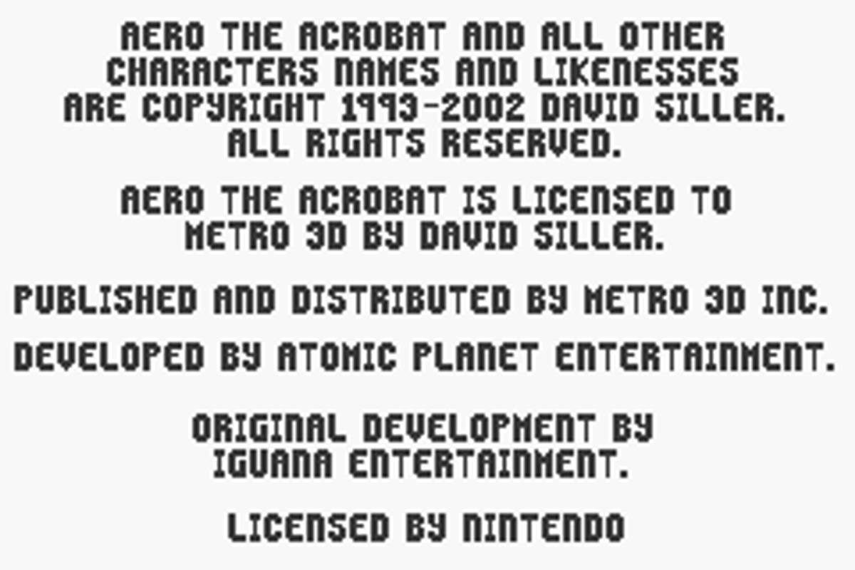 Aero the Acro-Bat ROM - GBA screenshot 1