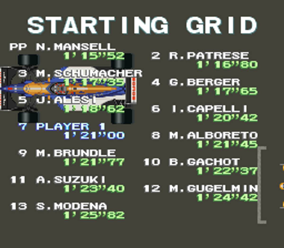 F1 Pole Position ROM - SNES screenshot 8